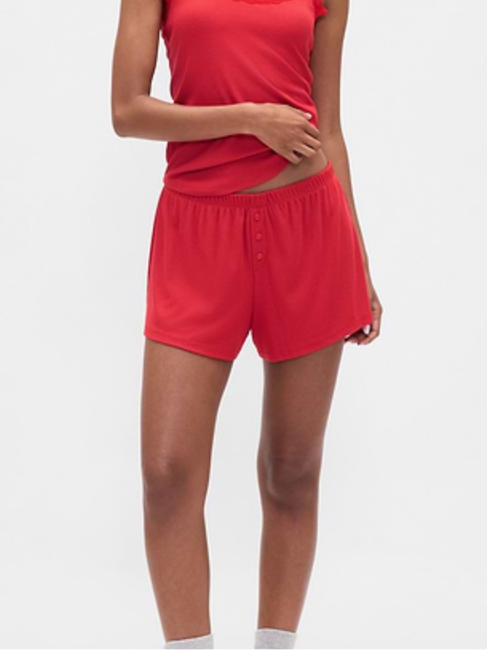 Gap MiniRib Relaxed PJ Lounge Shorts in Red Size Medium Petite